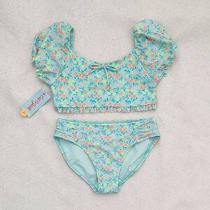 CAT&JACK Orange and Green Floral Bikini Swim Set NWT